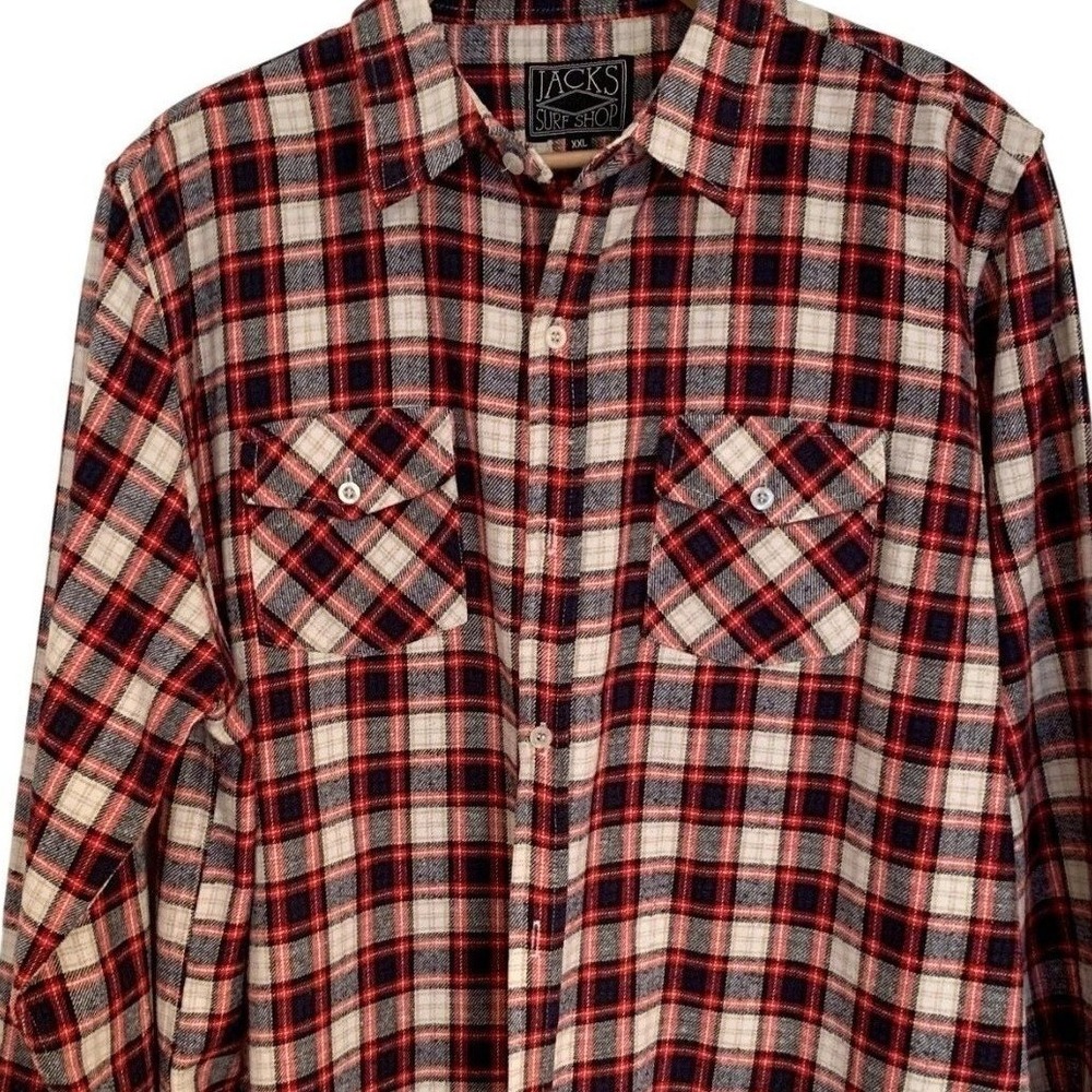 JACK'S SURF SHOP / Rugged Outdoorsy Camp Red Blue Plaid Flannel Shirt / Size XXL
